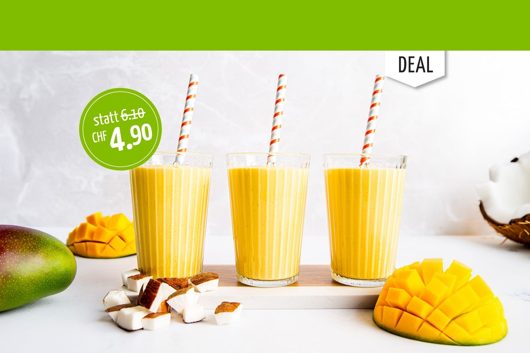 Dein Fruchtmoment - Erfrischender Smoothie zum Spezialspreis: Hol dir deinen Smoothie vom 01.06. bis 30.06.2026 in Basel Streitgasse & Bern Neuengasse (exkl. Säfte).